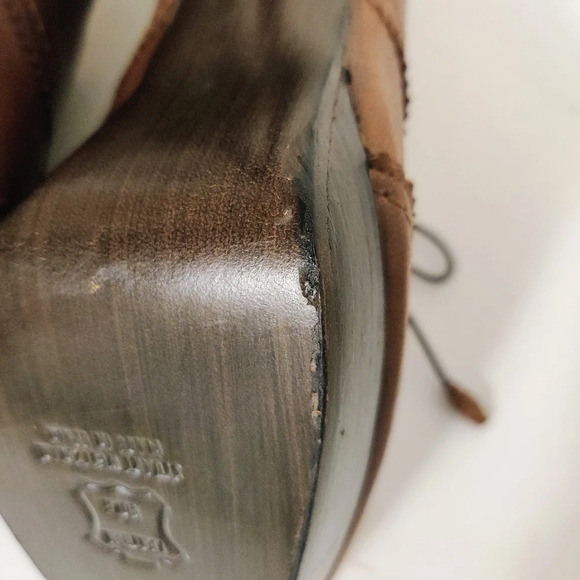 STUART WEITZMAN Leather Oxford Heel Booties 10 Brown Brogue Platform Lace-up New - Picture 11 of 14